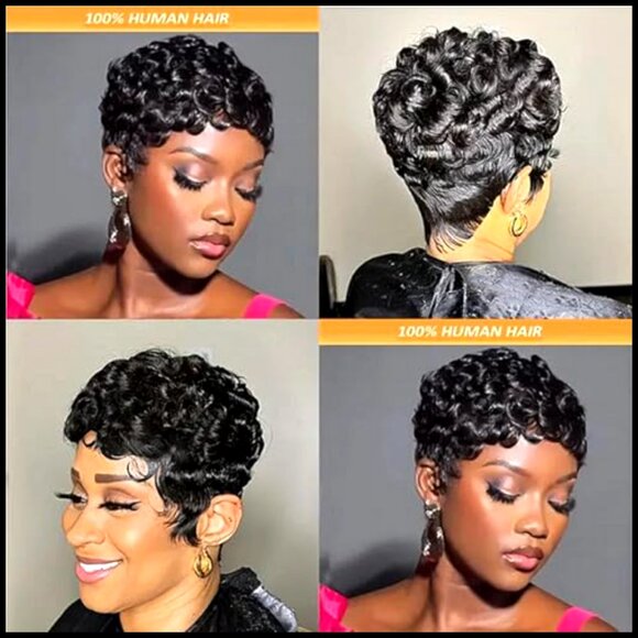 Short Curly Pixie Cut Wig Human Hair Glueless Layered Brazilian Virgin